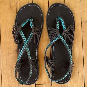 Plaka Turquoise and Brown (website calls it gray) Flat Sandals